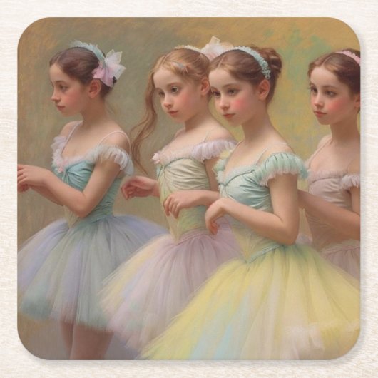 Bailarinas en el estilo de Degas en tonos suaves スクエアペーパーコースター (正面)