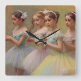 Bailarinas en el estilo de Degas en tonos suaves スクエア壁時計
