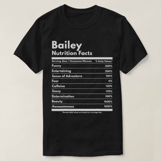 Bailey Nutrition Facts Gift Funny Personalized Nam Tシャツ (デザイン正面)