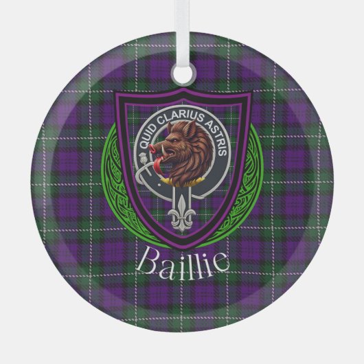 Baillie Scottish Clan Tartan & Crest ガラスオーナメント (正面)