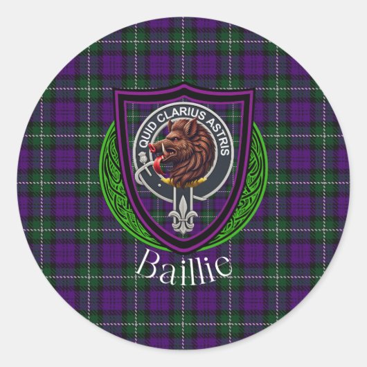 Baillie Scottish Clan Tartan & Crest ラウンドシール (正面)