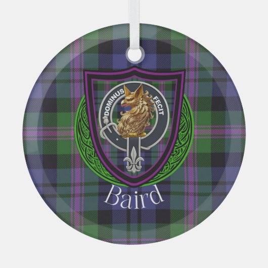 Baird Scottish Clan Tartan & Crest ガラスオーナメント (正面)