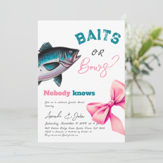 BaitsまたはBows BlueまたはPink魚釣り性別の表示 招待状 (スタンド正面)