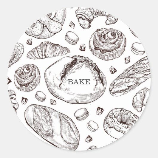 Bake Hand Drawn Pastries Food Label ラウンドシール (正面)
