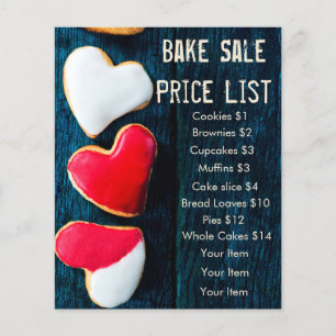 Bake Sale Price ListダークバックグラウンドハートCookie チラシ