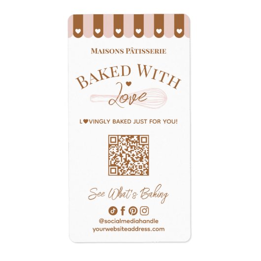 Baked With Love Hand Drawn Whisk QR Code Bakery ラベル (正面)