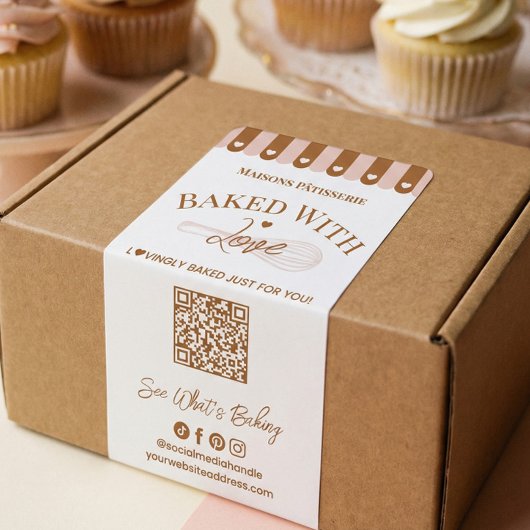 Baked With Love Hand Drawn Whisk QR Code Bakery ラベル