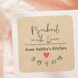 Baked with Love Kraft Handwritten Bakery Product スクエアシール