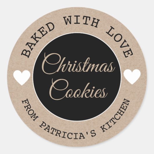 Baked With Love Kraft Paper Christmas Cookies ラウンドシール (正面)