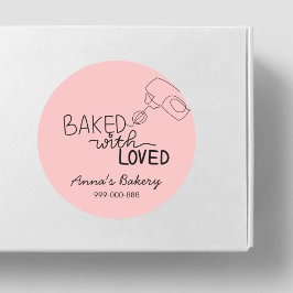 Baked with love pink handwriting ラウンドシール