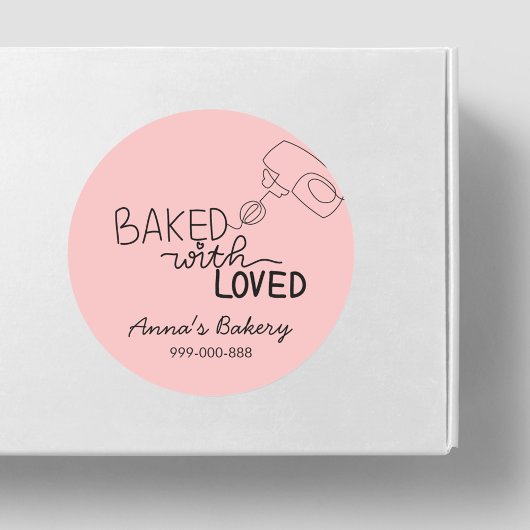 Baked with love pink handwriting ラウンドシール