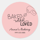 Baked with love pink handwriting ラウンドシール (正面)
