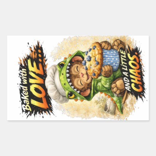 Baked with Love Sticker Cute Dino 長方形シール (正面)