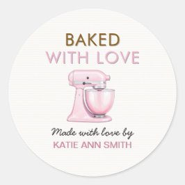Baked with Love Stickers Labels with Pink Mixer ラウンドシール