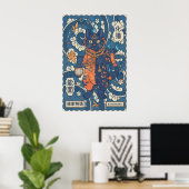 Bakeneko Cat Wall Art - Blue and Orange Flames ポスター (ホームオフィス)
