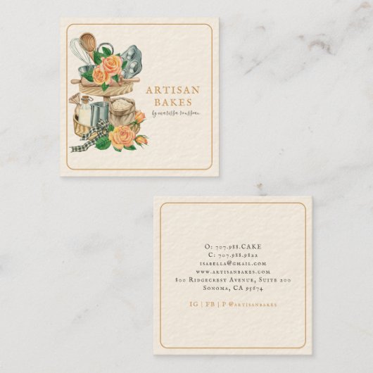 Baker Bakery Baking Utensils スクエア名刺 (正面/裏面)