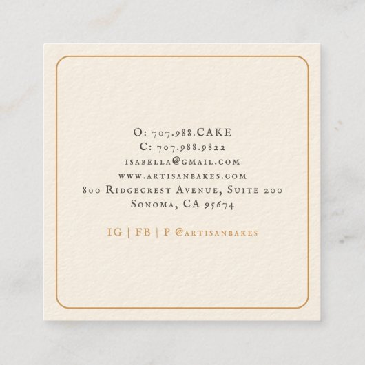 Baker Bakery Baking Utensils スクエア名刺 (裏面)