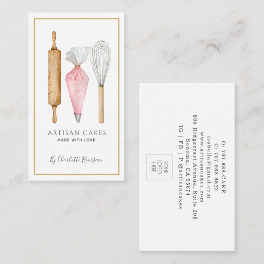 Baker Bakery Tools Pastry Chef Logo Business Card 名刺 (正面/裏面)