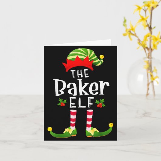 Baker Christmas Elf Matching Pajama X-mas Party  カード (黄色い花)