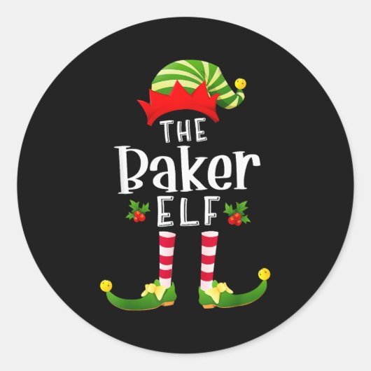 Baker Christmas Elf Matching Pajama X-mas Party  ラウンドシール (正面)