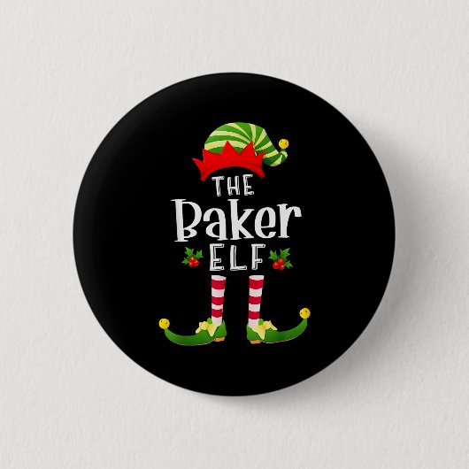 Baker Christmas Elf Matching Pajama X-mas Party 缶バッジ (正面)