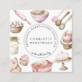 Baker Pink Watercolor Desserts Utensils  スクエア名刺 (正面)