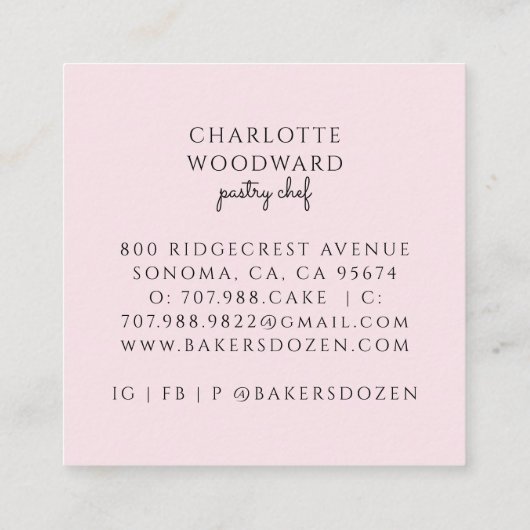 Baker Pink Watercolor Desserts Utensils  スクエア名刺 (裏面)