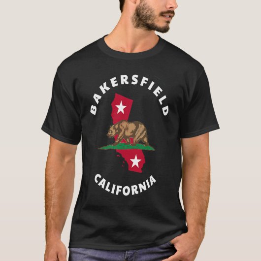 Bakersfield California CA Flag and Bear Badge Souv Tシャツ (正面)