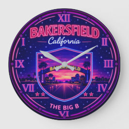 Bakersfield California Neon ラージ壁時計