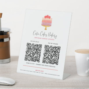 Bakery ピンク パープル ケーキ デザート 2 QRコード ここでお支払い 台座サイン