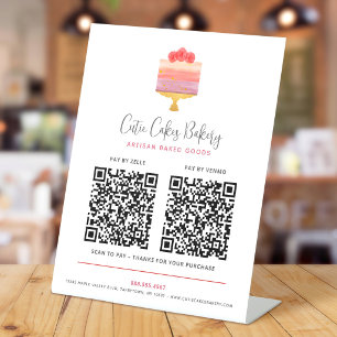 Bakery ピンク パープル ケーキ デザート 2 QRコード ここでお支払い 台座サイン