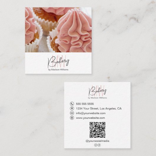 Bakery モノグラム ロゴ 写真 QR 名刺 (正面/裏面)