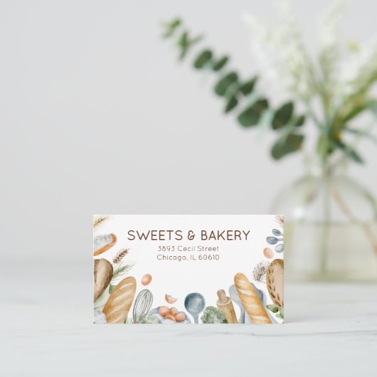 Bakery Baker Handmade Sweet Pastry Watercolor 名刺 (スタンド正面)