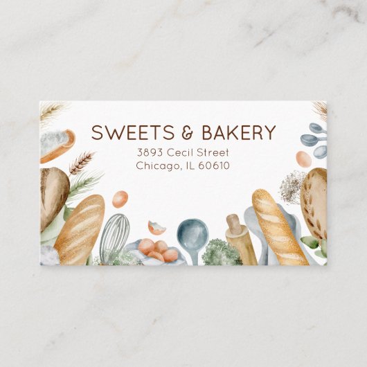 Bakery Baker Handmade Sweet Pastry Watercolor 名刺 (正面)