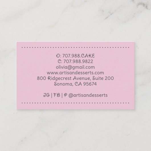 Bakery Baker Pastry Chef 名刺 (裏面)