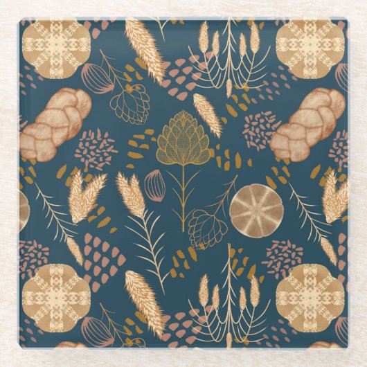 Bakery Bliss: Artisan Bread & Barley, Teal ガラスコースター (正面)