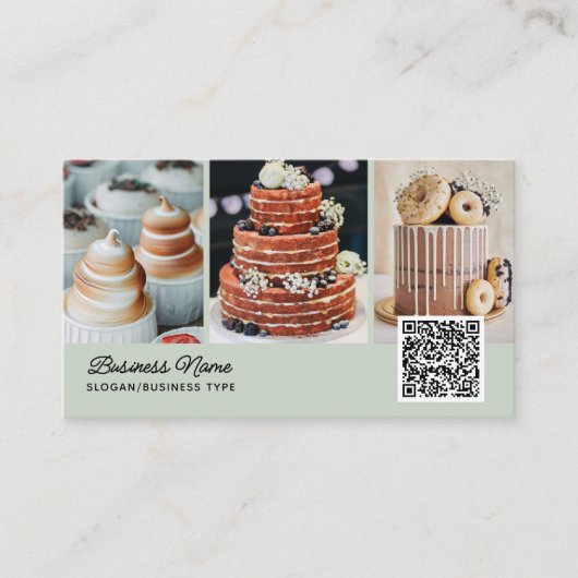 Bakery/Chef/Catering 4-Photo QR Code Modern Script 名刺 (正面)