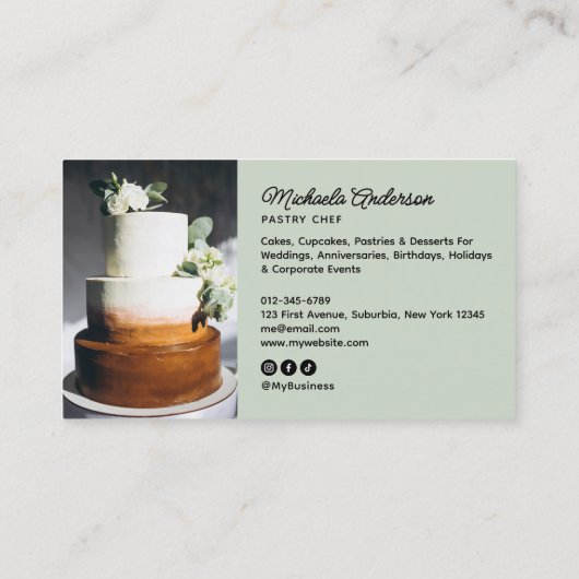 Bakery/Chef/Catering 4-Photo QR Code Modern Script 名刺 (裏面)