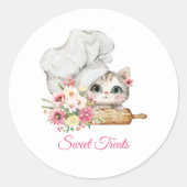Bakery Chef's Hat Kitten ラウンドシール (正面)