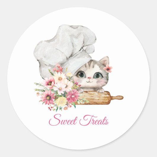 Bakery Chef's Hat Kitten ラウンドシール (正面)