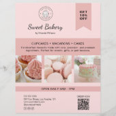 Bakery Custom Logo Photo QR Code Pink Flyer チラシ (正面)