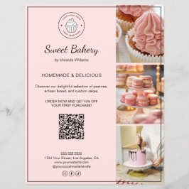 Bakery Custom Logo Photo QR Code Pink Flyer チラシ