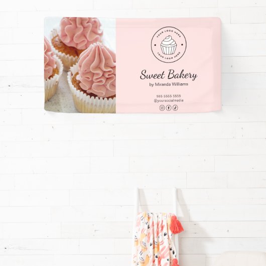 Bakery Custom Logo Photo Social Media Pink 横断幕 (インサイチュ)
