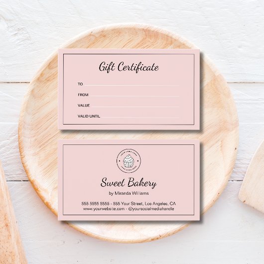 Bakery Custom Logo Pink Business Gift Certificate