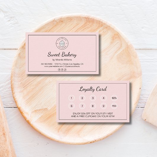 Bakery Custom Logo Pink Business Reward ロイヤリティカード