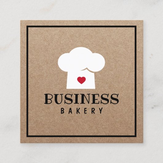 Bakery Cute Pastry Chef Minimalist Rustic Kraft スクエア名刺 (正面)