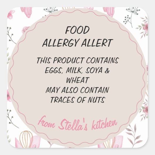 Bakery Food Allergy Allert スクエアシール (正面)