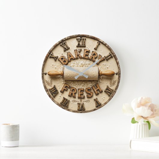 Bakery Fresh Rustic Baking Kitchen Decor ラージ壁時計 (ホーム)