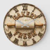 Bakery Fresh Rustic Baking Kitchen Decor ラージ壁時計 (正面)