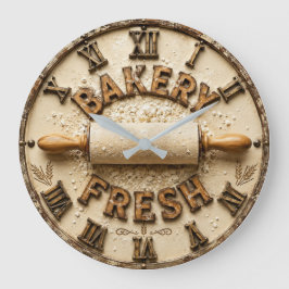 Bakery Fresh Rustic Baking Kitchen Decor ラージ壁時計